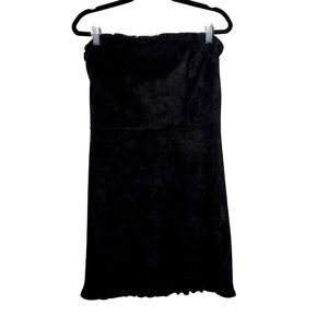 She + Sky Faux Suede Black Strapless Ruffle Dress, Size M